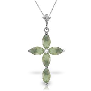 ALARRI 14K Solid White Gold Necklace w/ Natural Diamond & Green Amethysts