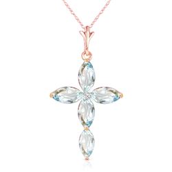ALARRI 14K Solid Rose Gold Necklace w/ Natural Diamond & Aquamarines