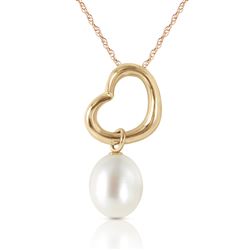 ALARRI 14K Solid Gold Heart Necklace w/ Dangling Natural Pearl