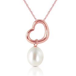 ALARRI 14K Solid Rose Gold Heart Necklace w/ Dangling Natural Pearl