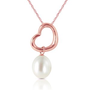 ALARRI 14K Solid Rose Gold Heart Necklace w/ Dangling Natural Pearl