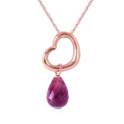 ALARRI 14K Solid Rose Gold Heart Necklace w/ Dangling Natural Amethyst