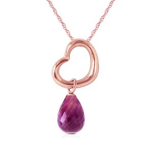 ALARRI 14K Solid Rose Gold Heart Necklace w/ Dangling Natural Amethyst