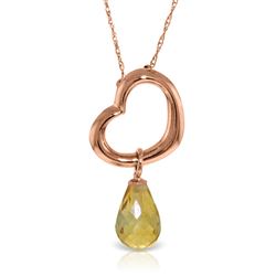 ALARRI 14K Solid Rose Gold Heart Necklace w/ Dangling Natural Citrine