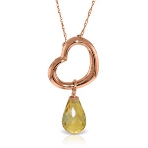 ALARRI 14K Solid Rose Gold Heart Necklace w/ Dangling Natural Citrine
