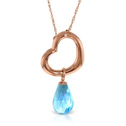 ALARRI 14K Solid Rose Gold Heart Necklace w/ Dangling Natural Blue Topaz