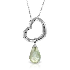 ALARRI 14K Solid White Gold Heart Necklace w/ Dangling Natural Green Amethyst