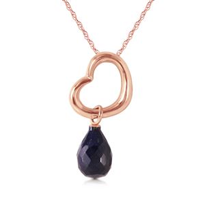 ALARRI 14K Solid Rose Gold Heart Necklace w/ Dangling Natural Sapphire
