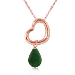 ALARRI 14K Solid Rose Gold Heart Necklace w/ Dangling Natural Emerald