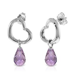 ALARRI 14K Solid White Gold Heart Earrings w/ Dangling Natural Amethysts