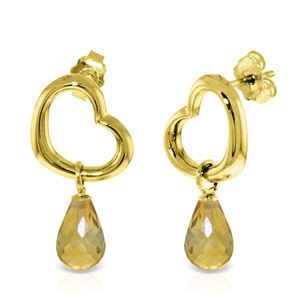 ALARRI 14K Solid Gold Heart Earrings w/ Dangling Natural Citrines