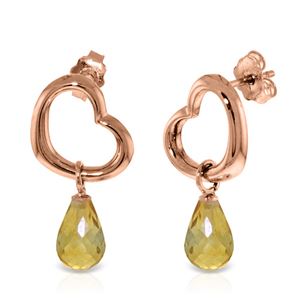 ALARRI 14K Solid Rose Gold Heart Earrings w/ Dangling Natural Citrines