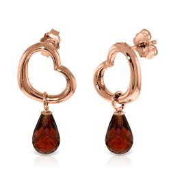 ALARRI 14K Solid Rose Gold Heart Earrings w/ Dangling Natural Garnets