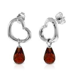 ALARRI 14K Solid White Gold Heart Earrings w/ Dangling Natural Garnets