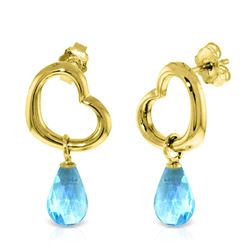 ALARRI 14K Solid Gold Heart Earrings w/ Dangling Natural Blue Topaz