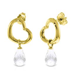 ALARRI 14K Solid Gold Heart Earrings w/ Dangling Natural White Topaz