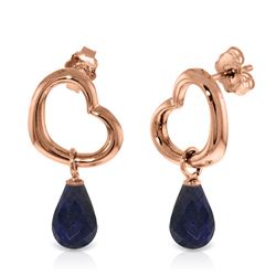 ALARRI 14K Solid Rose Gold Heart Earrings w/ Dangling Natural Sapphires