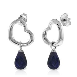 ALARRI 14K Solid White Gold Heart Earrings w/ Dangling Natural Sapphires