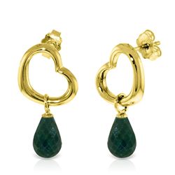 ALARRI 14K Solid Gold Heart Earrings w/ Dangling Natural Emeralds