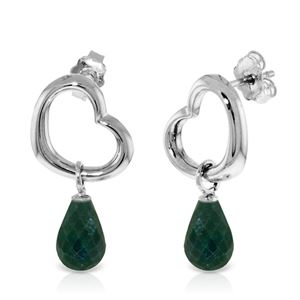 ALARRI 14K Solid White Gold Heart Earrings w/ Dangling Natural Emeralds