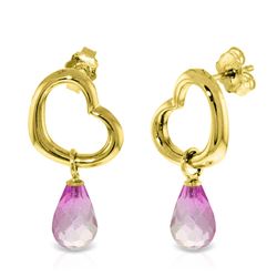 ALARRI 14K Solid Gold Heart Earrings w/ Dangling Natural Pink Topaz
