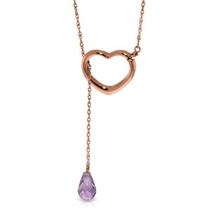 ALARRI 14K Solid Rose Gold Heart Necklace w/ Drop Briolette Natural Amethyst