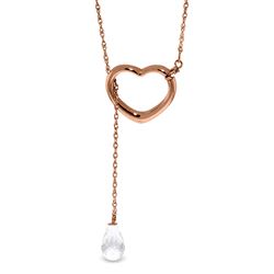 ALARRI 14K Solid Rose Gold Heart Necklace w/ Drop Briolette Natural White Topaz