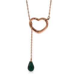ALARRI 14K Solid Rose Gold Heart Necklace w/ Drop Briolette Natural Emerald