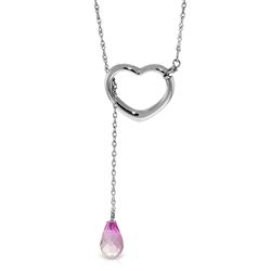 ALARRI 14K Solid White Gold Heart Necklace w/ Drop Briolette Natural Pink Topaz
