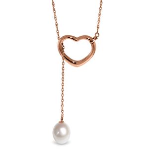 ALARRI 14K Solid Rose Gold Heart Necklace w/ Drop Natural Pearl