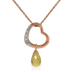 ALARRI 14K Solid Rose Gold Heart Necklace w/ Natural Diamond & Citrine
