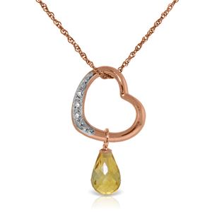 ALARRI 14K Solid Rose Gold Heart Necklace w/ Natural Diamond & Citrine