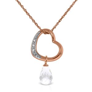 ALARRI 14K Solid Rose Gold Heart Necklace w/ Natural Diamond & White Topaz