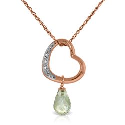 ALARRI 14K Solid Rose Gold Heart Necklace w/ Natural Diamond & Green Amethyst
