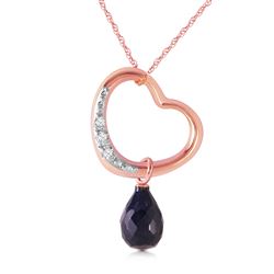 ALARRI 14K Solid Rose Gold Heart Necklace w/ Natural Diamond & Sapphire