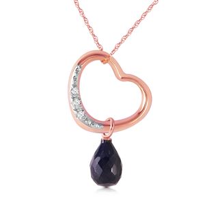 ALARRI 14K Solid Rose Gold Heart Necklace w/ Natural Diamond & Sapphire