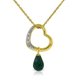 ALARRI 14K Solid Gold Heart Necklace w/ Natural Diamond & Emerald