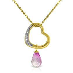 ALARRI 14K Solid Gold Heart Necklace w/ Natural Diamond & Pink Topaz