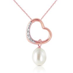 ALARRI 14K Solid Rose Gold Heart Necklace w/ Natural Diamond & Pearl