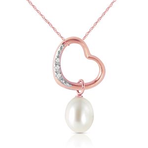 ALARRI 14K Solid Rose Gold Heart Necklace w/ Natural Diamond & Pearl