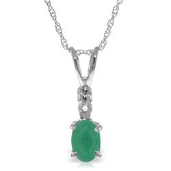 ALARRI 14K Solid White Gold Necklace w/ Natural Diamond & Emerald
