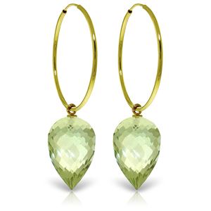 ALARRI 14K Solid Gold Hoop Earrings w/ Pointy Briolette Drop Green Amethysts
