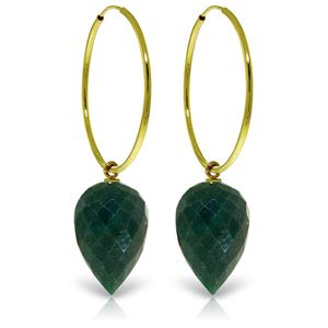 ALARRI 14K Solid Gold Hoop Earrings w/ Pointy Briolette Emerald Color Corundum