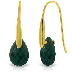 ALARRI 14K Solid Gold Fish Hook Earrings w/ Dangling Briolette Emerald Color Corundum