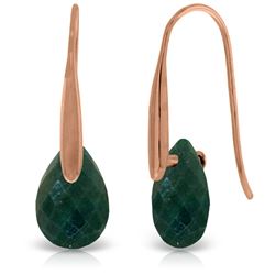 ALARRI 14K Solid Rose Gold Fish Hook Earrings w/ Dangling Briolette Emerald Color Corundum