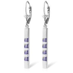 ALARRI 14K Solid White Gold Leverback Earrings Bar w/ Natural Tanzanites