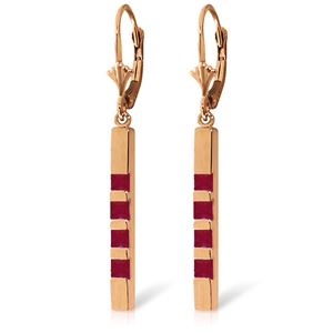 ALARRI 14K Solid Rose Gold Leverback Earrings Bar w/ Natural Rubies