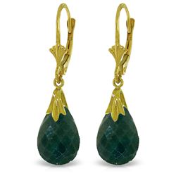 ALARRI 14K Solid Gold Leverback Earrings w/ Green Dyed Sapphires