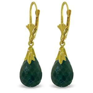 ALARRI 14K Solid Gold Leverback Earrings w/ Green Dyed Sapphires
