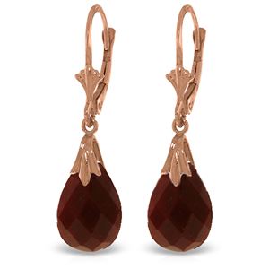 ALARRI 14K Solid Rose Gold Leverback Earrings w/ Dyed Rubies